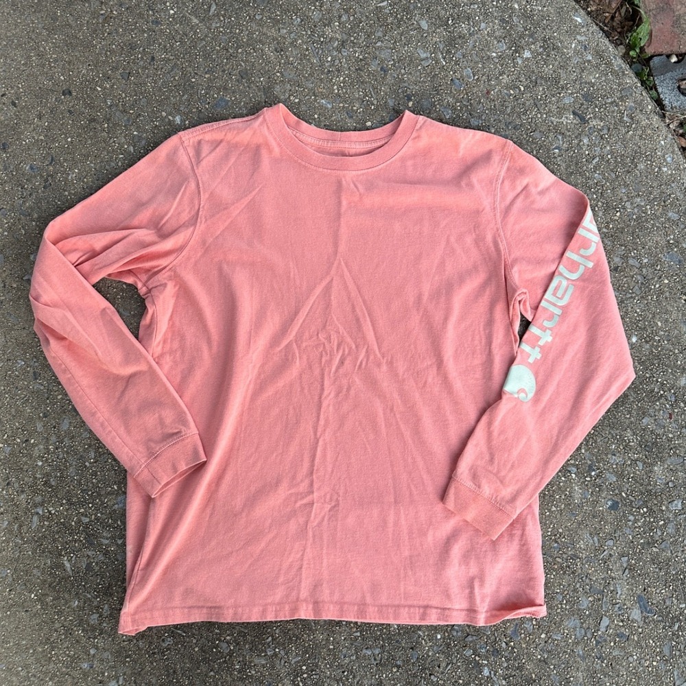 Carhartt Boys Large 12-14 Long Sleeve Graphic T-Shirt Salmon Pink Loose Fit